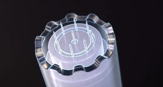 A close up of the crown tip technology of the Code-X Pen needler